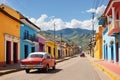 A car passing on the colorful street of Tolima Colombia