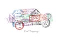 Car passport stamps poster lettering road tripping Royalty Free Stock Photo