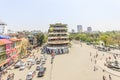 Car and people traffic in the city center. Typical cafes and restaurants Royalty Free Stock Photo