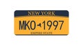 Car plate numbers Ney York. American yellow vehicle licence. Isolated vector