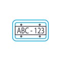 Car plate vector thin line stroke icon. Car plate outline illustration, linear sign, symbol concept. Royalty Free Stock Photo