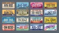 Car plates. American registration numbers of different states, vehicles license plates. Vector isolated signs set Royalty Free Stock Photo