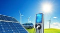 A car is plugged into a solar panel Royalty Free Stock Photo
