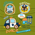 Car police on the street funny animal cartoon,vector illustration