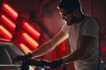 Car polish wax. worker hands holding a polisher Royalty Free Stock Photo