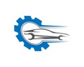 Car Premium Concept Logo Design Setting gears icon.