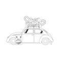 A car with presents outline. Merry Christmas. Vector illustration