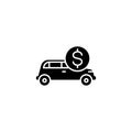 Car price black icon concept. Car price flat vector symbol, sign, illustration. Royalty Free Stock Photo