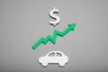 Car price rising, automobile background concept. Cost credit. Insurance, investment, growth Royalty Free Stock Photo