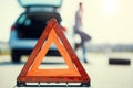 Car problems, red warning triangle! Royalty Free Stock Photo