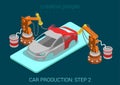 Car production plant robots painting process in assembly shop Royalty Free Stock Photo