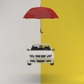 Car protected with red umbrella, automobile safety icon . used for concept design or website. Minimal concept.