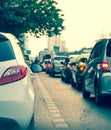 Car queue in the bad traffic road