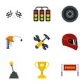 Car race icons set, flat style Royalty Free Stock Photo