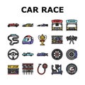 car race vehicle speed auto icons set vector
