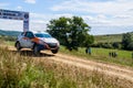 Car racing at the annual rallying event in Iasi at green Dobrovat forest road