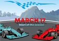 Car racing, postcard to the beginning of the season. Royalty Free Stock Photo
