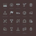 Car racing vector line icons. Speed auto championship signs - track, automobile, racer, helmet, checkers flags, steering