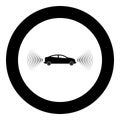 Car radio signals sensor smart technology autopilot front and back direction icon in circle round black color vector illustration