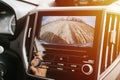 car rear view system monitor reverse video camera screen. modern digital technology equipment on automobile dash