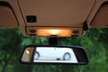 Car rearview mirror with lights Royalty Free Stock Photo