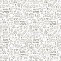 Car recyclers and scarp breaker and auto spare parts icons in hand drawn style background and seamless pattern Royalty Free Stock Photo