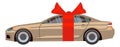 Car with red ribbon gift bow. Present icon Royalty Free Stock Photo