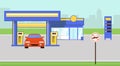 Car refuel on gas station vector flat illustration.