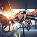 Car refueling with fuel at the refuel gas station closeup. ai generative