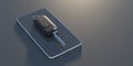 Car remote flip key on a smartphone, black background. 3d illustration Royalty Free Stock Photo