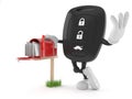 Car remote key character with mailbox Royalty Free Stock Photo