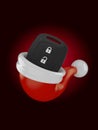 Car remote key inside santa hat