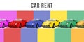 Car rent flat banner vector template. Automobile dealership business, personal transport leasing service advertising