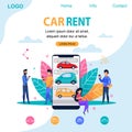 Car Rent Landing Page. Flat Person Illustration.