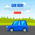Car Rent Landing Page Template, Car on Background of City Landscape, Rent Service Advertising Web Page, App Vector Royalty Free Stock Photo