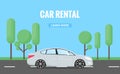 Car rent. Modern automobile in trendy style with typography for advertisement, web projects etc. Banner of car rental