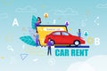 Car Rent Modern Flat Illustration. Mobile Search.