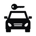 Car rental, black icon of vehicle with key, eps.