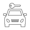 Car rental, black and white icon of vehicle with key, eps.