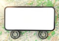 Car rental, carsharing and texi services mobile app, mobile phone mockup blank white screen, background of city map