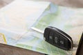 Car rental concept - car key on the map Royalty Free Stock Photo