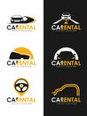 Car Rental logo sign whit black and yellow car , road and steering wheel sign vector set design