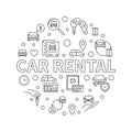 Car Rental outline round minimal banner - Rent a Vehicle concept vector illustration