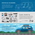 Car repair auto service vector mechanic garage worker career infographic concept. Motorcar parts and happy family