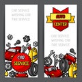 Car repair banners design with service objects and items
