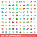 100 car repair icons set, cartoon style Royalty Free Stock Photo