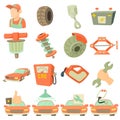 Car repair items icons set, cartoon style Royalty Free Stock Photo