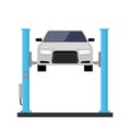 Car repair lift service. Mechanic flat car lift auto service