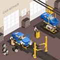 Car Repair Maintenance Autoservice Station Isometric Colored Composition Royalty Free Stock Photo