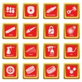 Car repair parts icons set red square vector Royalty Free Stock Photo